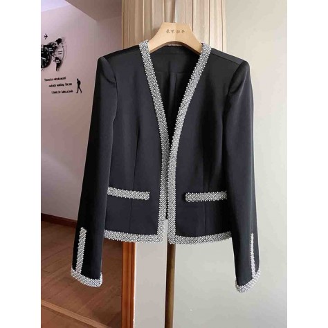 L849 Custom Made to order Cotton spandex Women's Fashion Beaded Trim Slim Coat New Regular Size XS S M L XL & Plus size 1x-10x (SZ16-52)